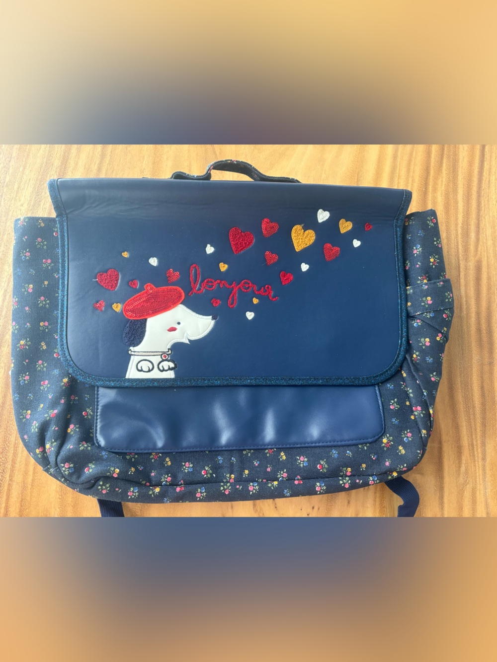 Sergent Major ✏️ Cute Navy Dog Embroidered Girls' Satchel Bag